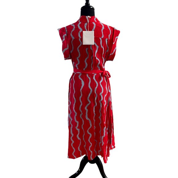 NWT Diane Von Furstenberg Red 100% Silk Wrap Midi Dress Size 10 - Picture 4 of 13